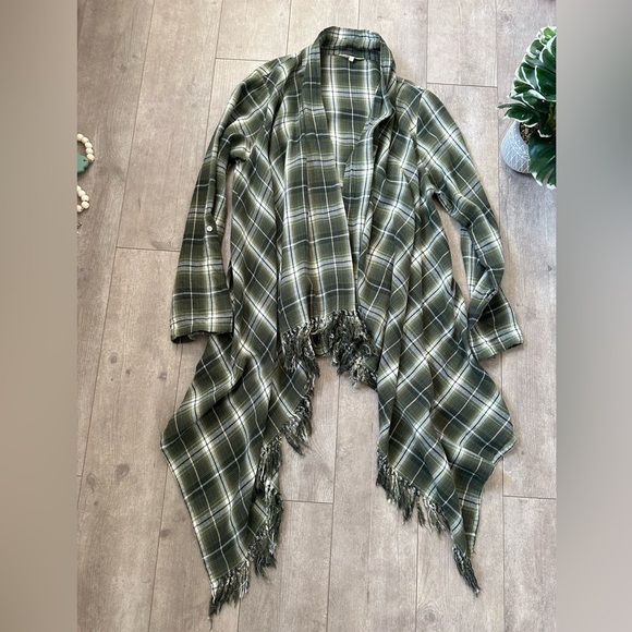 Vintage 90s Plaid Distressed Fringe Flannel Plaid Cardigan Women’s Size Large - Picture 11 of 13